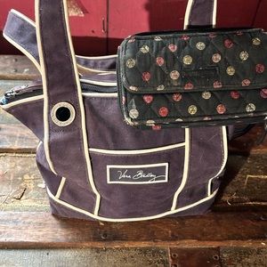 Authentic VERA BRADLEY Navy Blue Striped Floral Inside Metal Ring Hand Bag Purse